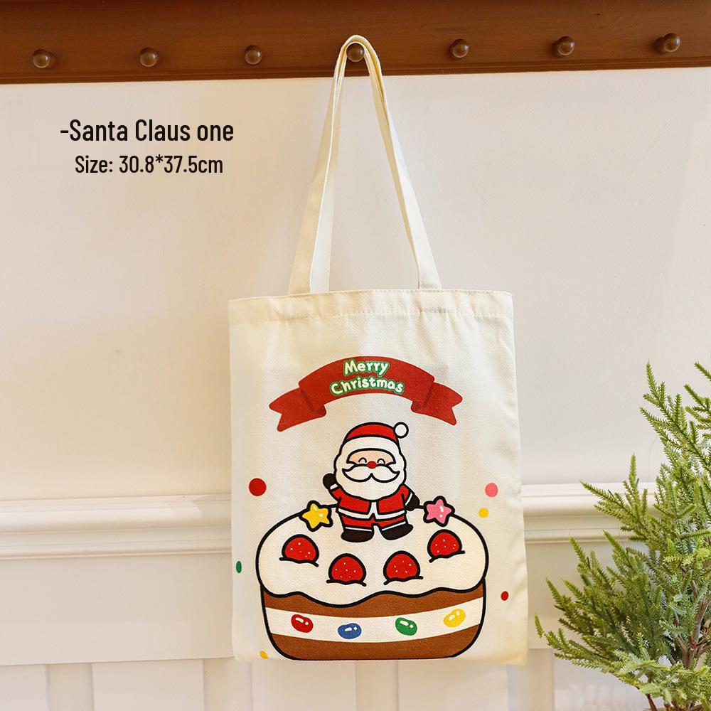 Large Capacity Cartoon Santa Canvas Shoulder Bag - Christmas Gift for Students
