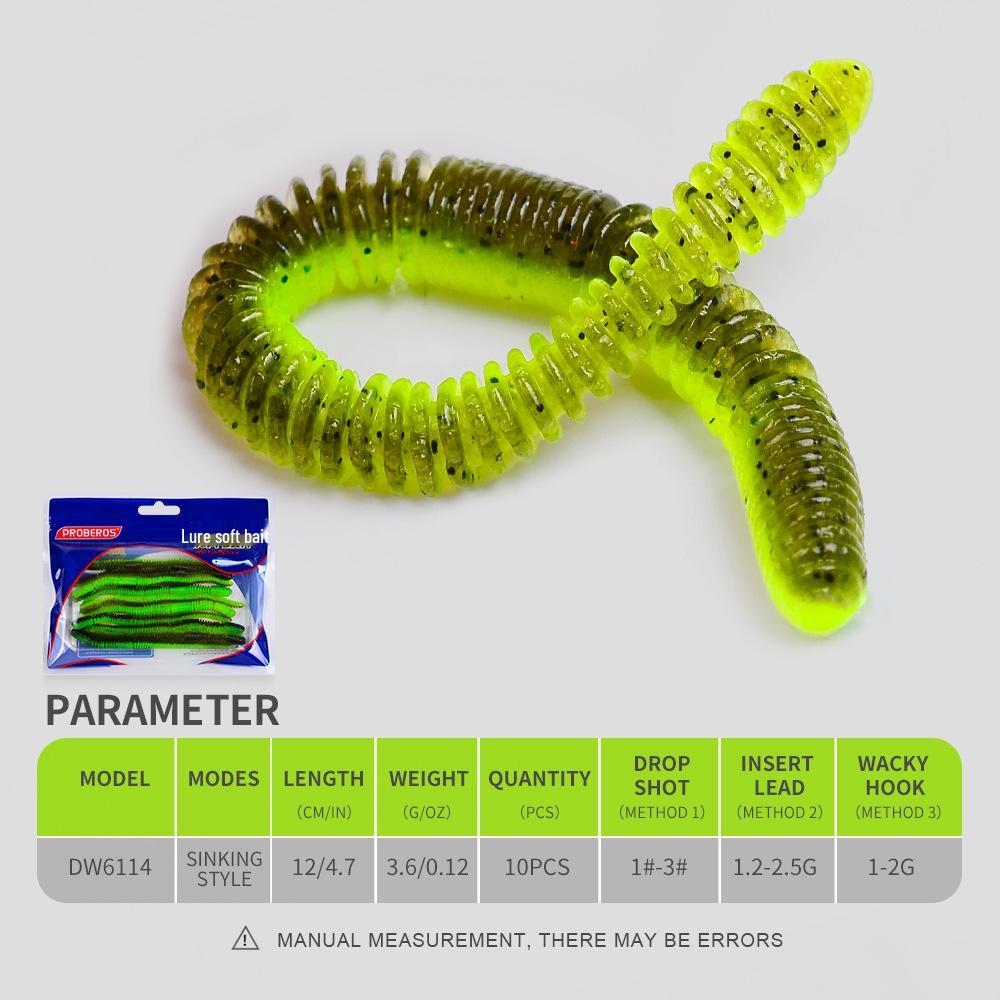 10-Piece Soft Earthworm Lure Set for Drop Shot Rig and Bass Fishing