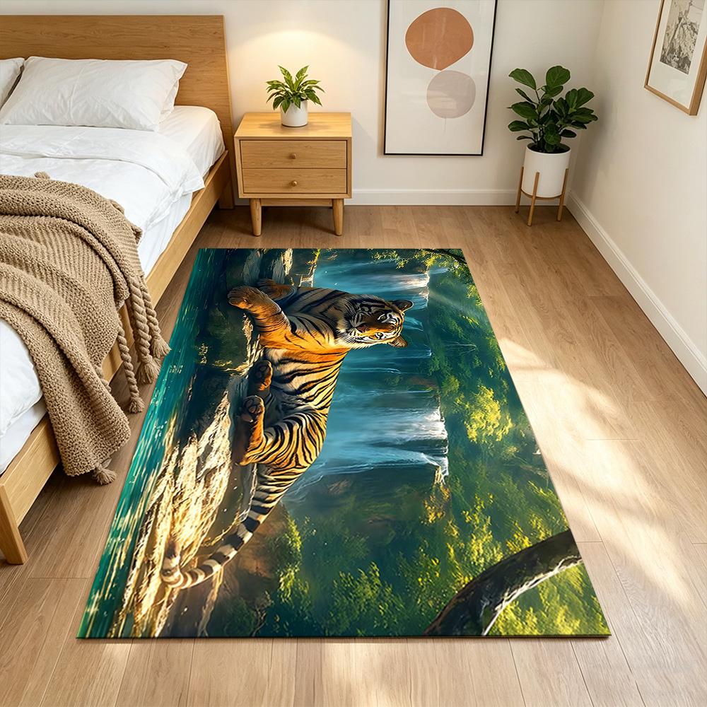 Tiger In Waterfall Realm Non-Slip Home Carpet Design for Office Decor Living Room Gift