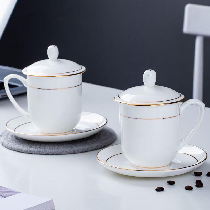 TXRMDX Bone China Mug with Lid and Saucer