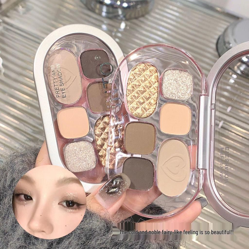 LEEINTO Six-Color Eyeshadow Palette: Long-Lasting Pearlescent, Matte & Glitter Shades.