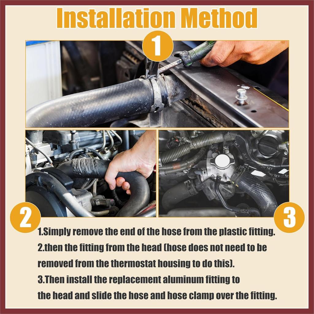 Water Hose Fitting 11537541992 - Car Engine Coolant Hose Fitting Clamp - for BMW 328i 335i 2007-2016 Aluminum Silver Tone with Clamp - 1 Set Replace