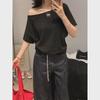 Women's 2025 Summer Off-Shoulder White T-Shirt - Solid, Short-Sleeved, Loose-Fit, Slimming Design