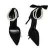 Fashion Women's 7cm/9cm High Heel Shoes New Black String Beads Pointed Toe Thin Heel Shoes for Women Party Wedding Women's Heeled Shoes