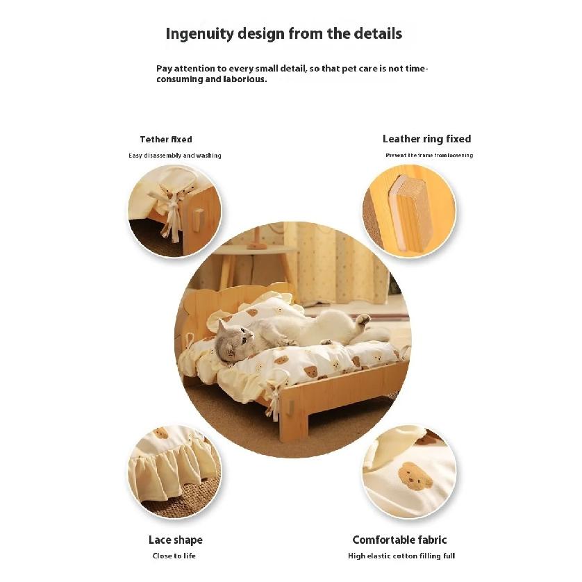 Letto per gatti in legno massello Letto estivo per cuccioli Tappetino rimovibile Lavabile Universale per tutte le stagioni Nido per gatti Cuccia per cani Forniture per animali domestici
