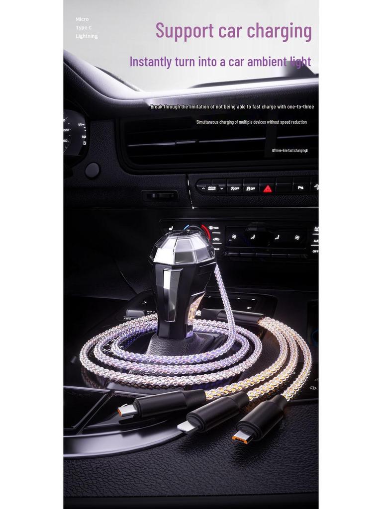 Colorful RGB Gradient Fast Charging 3-in-1 Data Cable with Running Light - Perfect Gift