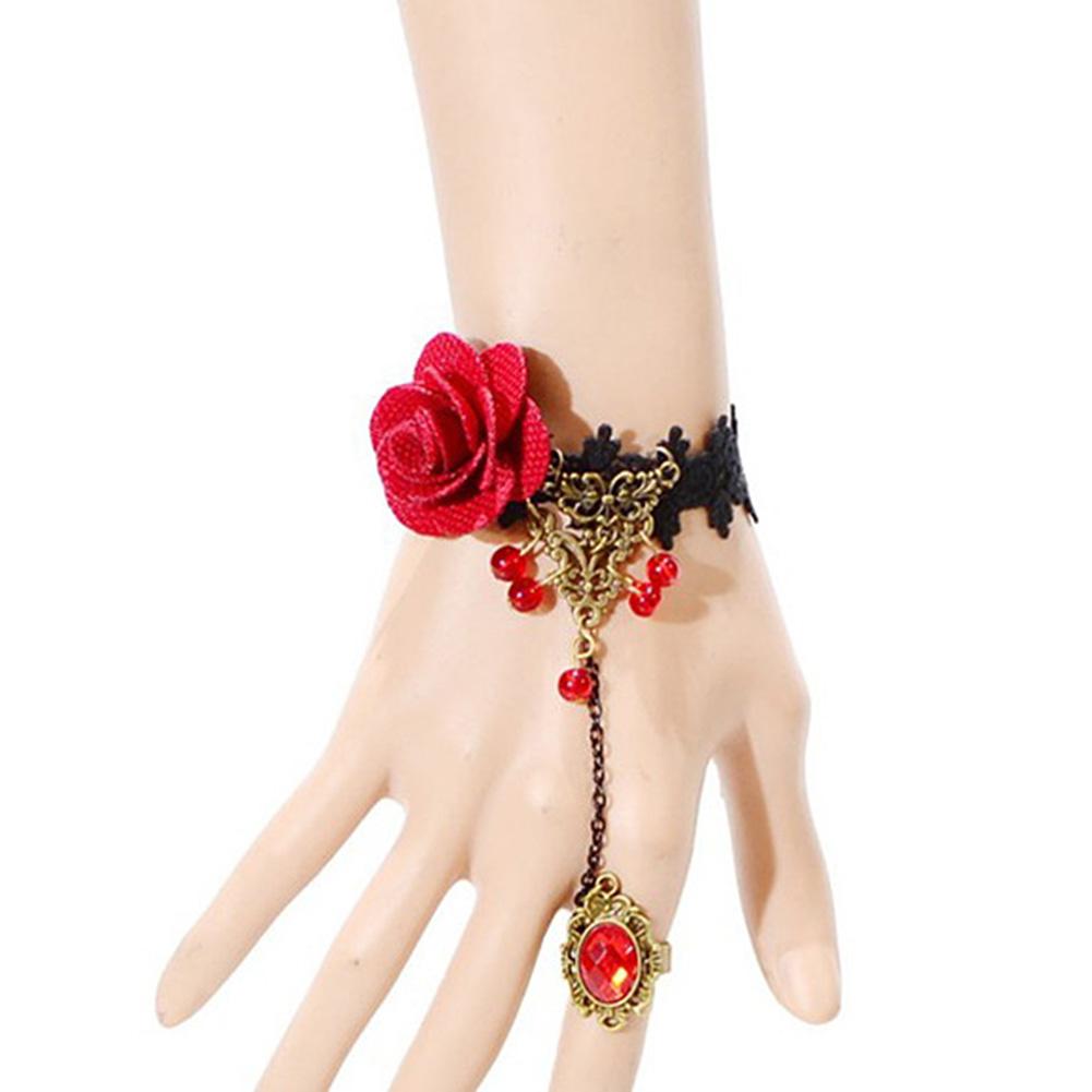 Lady Fashion Rose Flower Lace Bracelets Adjustable Wristband Ornament Gift