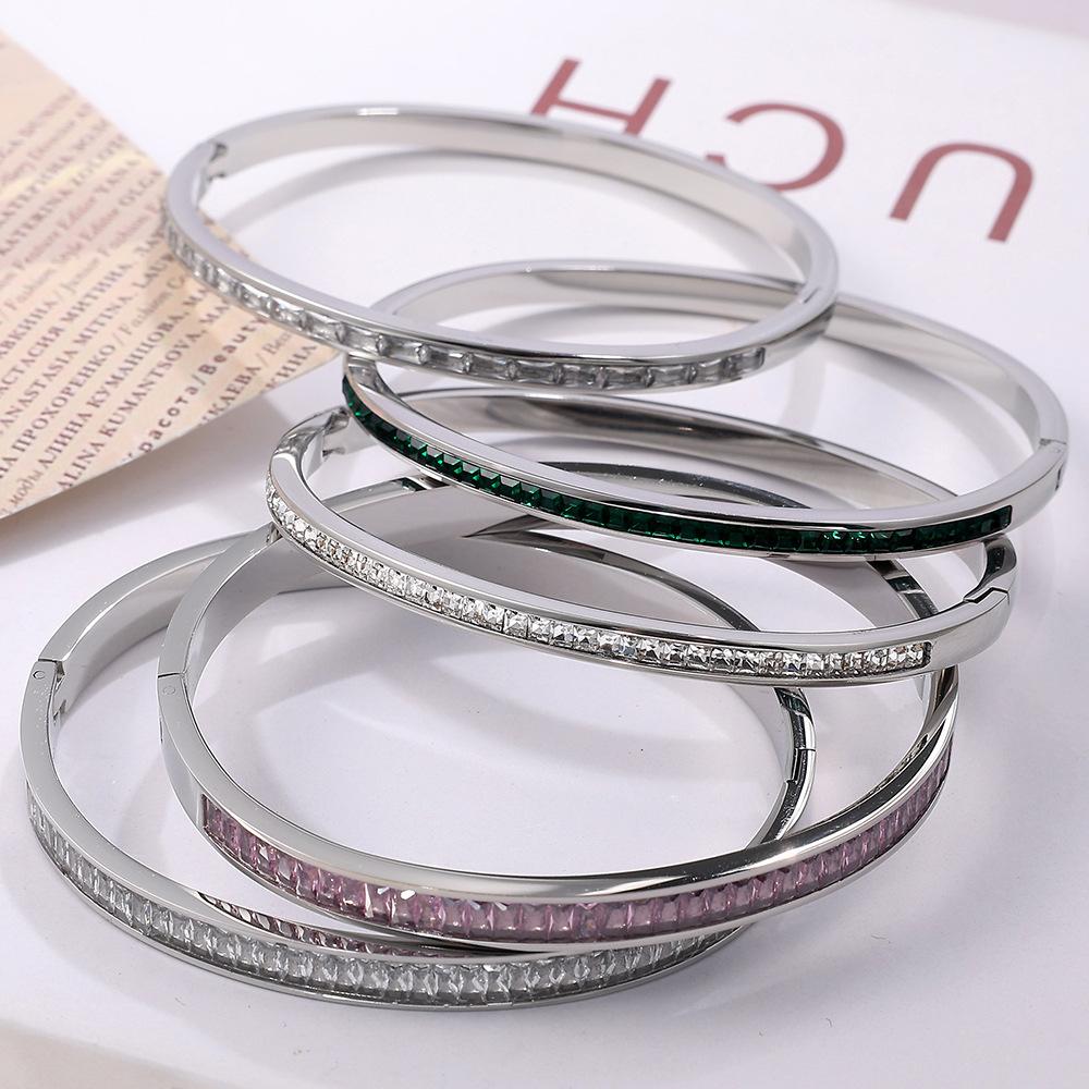 French Stainless Steel Bracelet Sweet Small Fresh Jewelry Does Not Fade Narrow Version Half Circle Full Diamond Buckle Bracelet Women