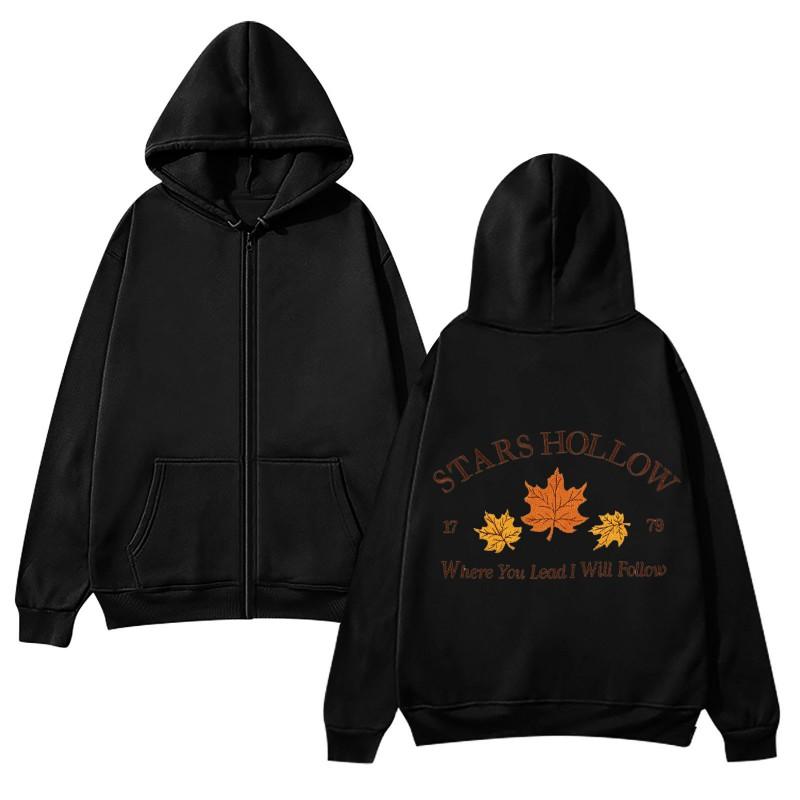 Unisex Zip-Up Hooded Sweatshirt With Print Design Casual Long Sleeve Pullover