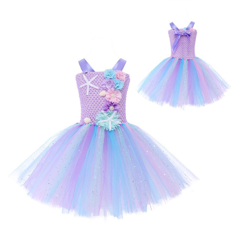 

Carnival Party Mermaid Tutu Dress Pastel Flowers Coral Starfish Appliques Princess Dress Deluxe Prom Costume Mermaid Costume M