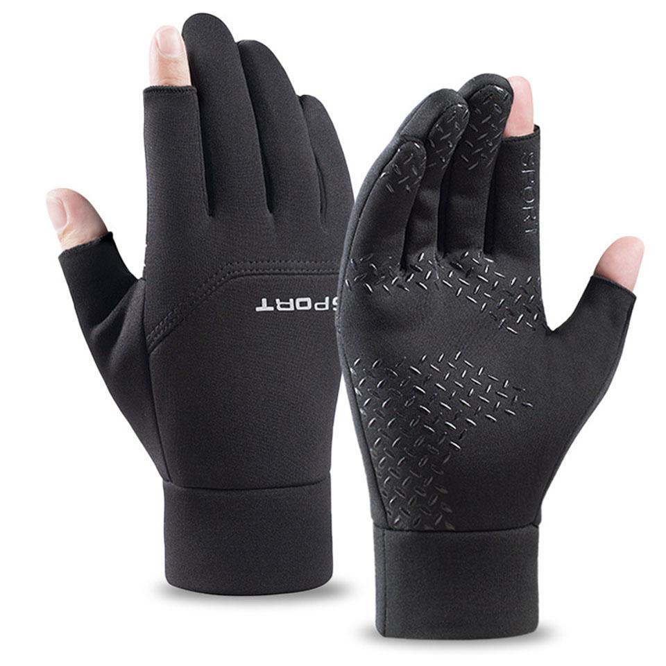 Gobygo Fall Winter Second Finger Gloves Half Finger Touch Screen Windproof Anti-Slip Padded Warm Fishing Cycling Gloves Unisex