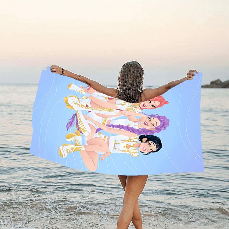 1pc KPop Demon Hunters11 Beach Towel, Beach and Seaside Swimming Pool Equipment, Fashion Pattern, Rectangular, Travel Essentials