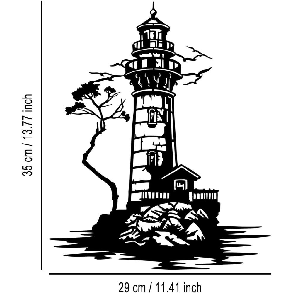 Nautical Black Metal Ship Wall Art Lighthouse Home Decor For Living Room Bedroom Porch