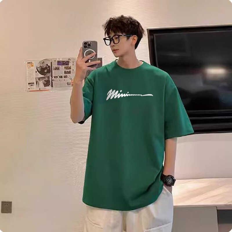 Men Summer Casual Loose Oversize Short Sleeve Round Collar Handsome Teenager Pullover Cotton T Shirt Top