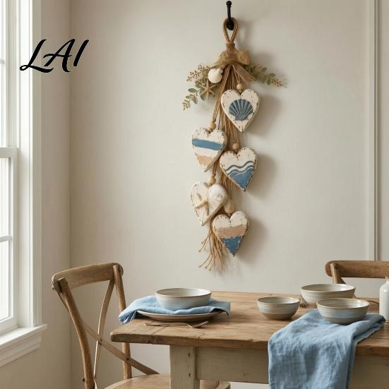 Vintage Whitewashed Wood Sign Hanging Heart Wall Decor 5 Layered Hearts Ornament Rustic Farmhouse Coastal Style Themed Home Accents Sign,
