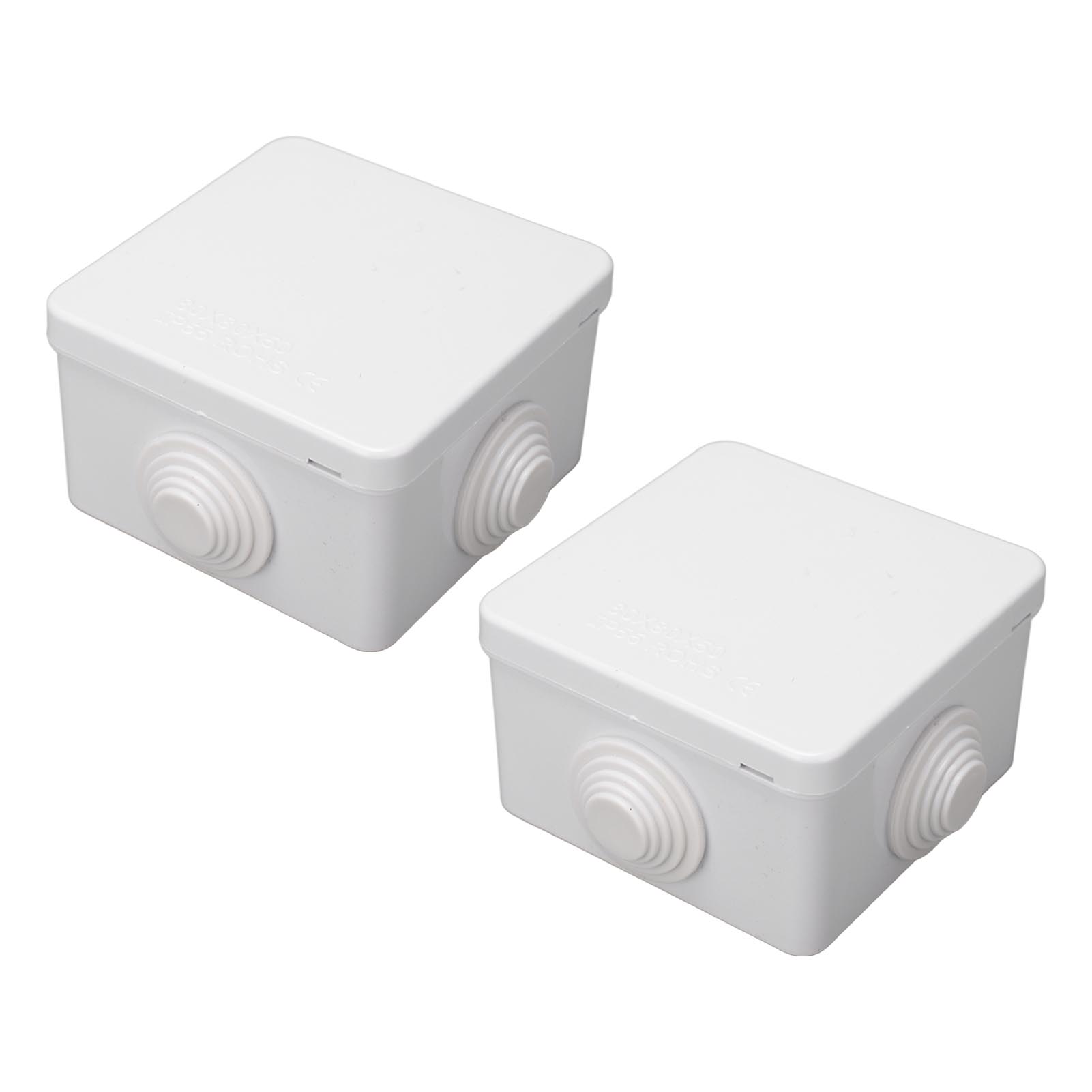 Lot de 2 boîtes de jonction étanches IP55, résistantes à la poussière et à l'eau, en plastique ABS, pour projets électriques extérieurs, avec bouchon en caoutchouc.