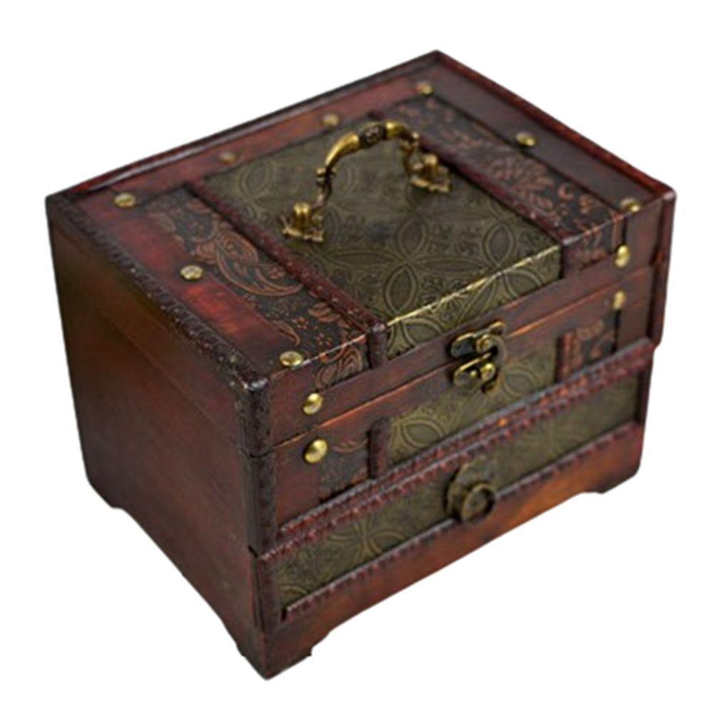 Intricate Carved Retro Distressed Storage Box Creative Dressing Box Wooden Treasure Box  Rings