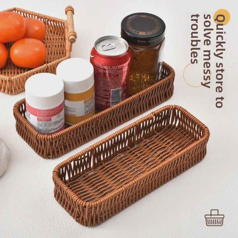 Organizator de sertare de bucătărie din imitație de ratan: Coș de depozitare pentru tacâmuri și ustensile