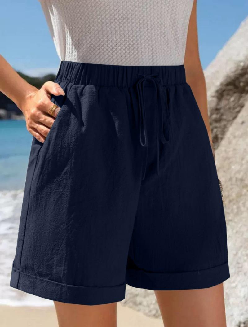 

Летние новые женские однотонные модные шорты со свободными карманами 3XL темно-синий
