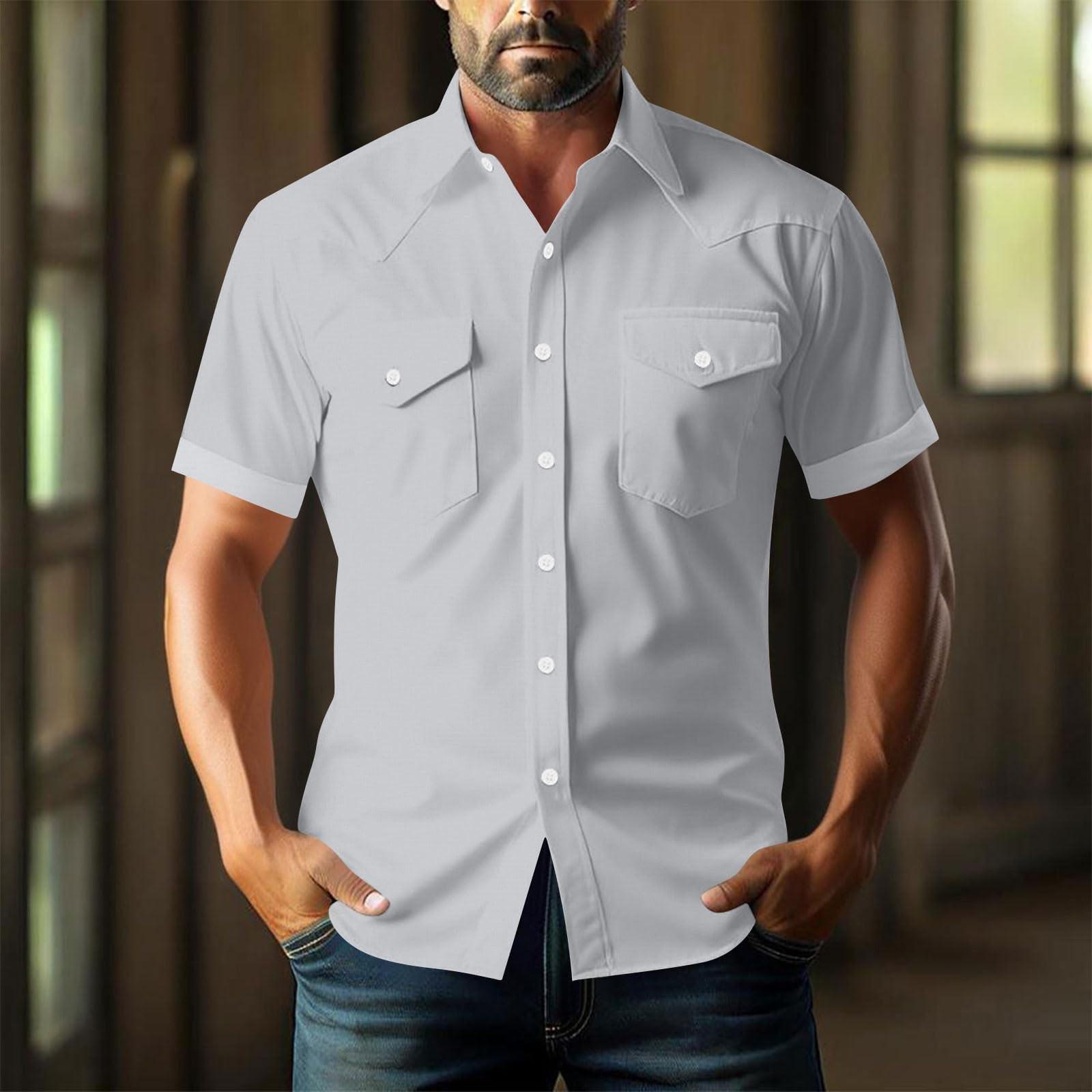 

Men s Loose Classic Lapel Multi-pocket Industrial Work Shirt Top M