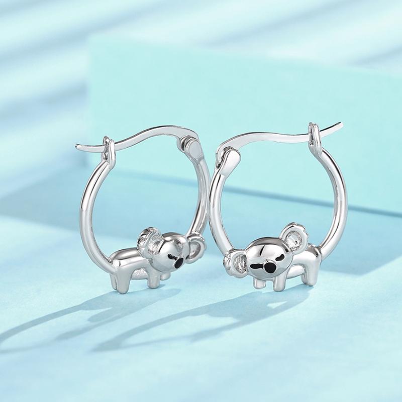 Huitan Cute Koala Earrings for Women Girls Sleeping Animal Koala Design Handmade Enamel Hoop Earrings Teens Statement Zircon
