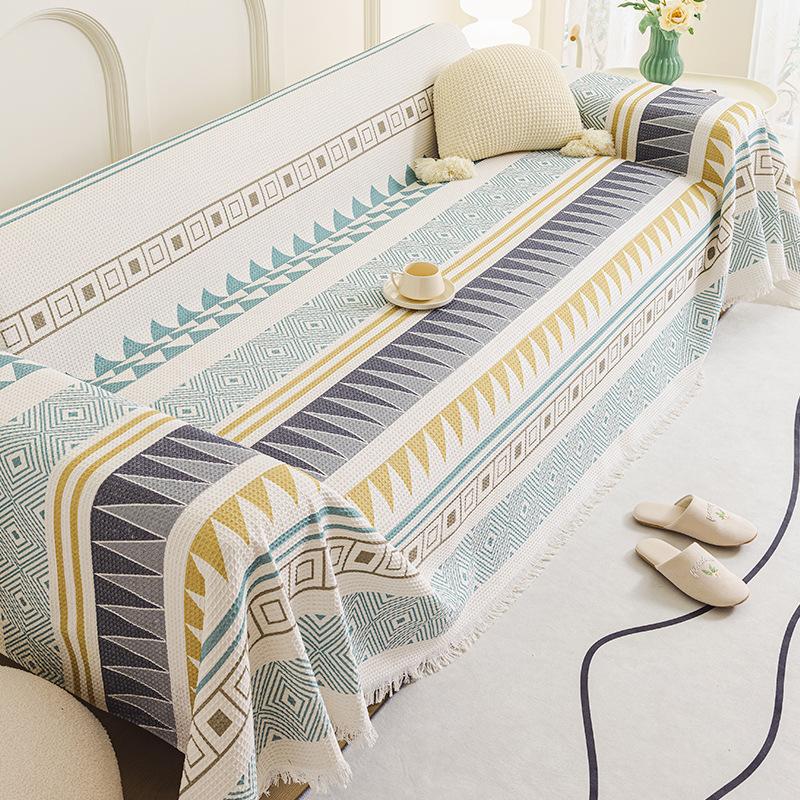 EIFLOY Bohemia Cotton Linen Sofa Towel Cover Universal with Fringes Corner Couch Slipcover Throw Blanket Furniture Protector