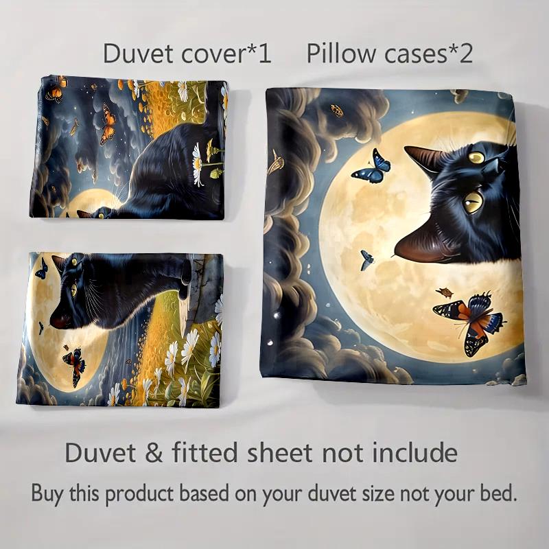Cat, Moon, Butterflies. Bedding Duvet Cover Sets Duvet Covers Pillowcases Gifts (1 * Duvet Cover 2 * Pillowcases, Without Duvet Insert)
