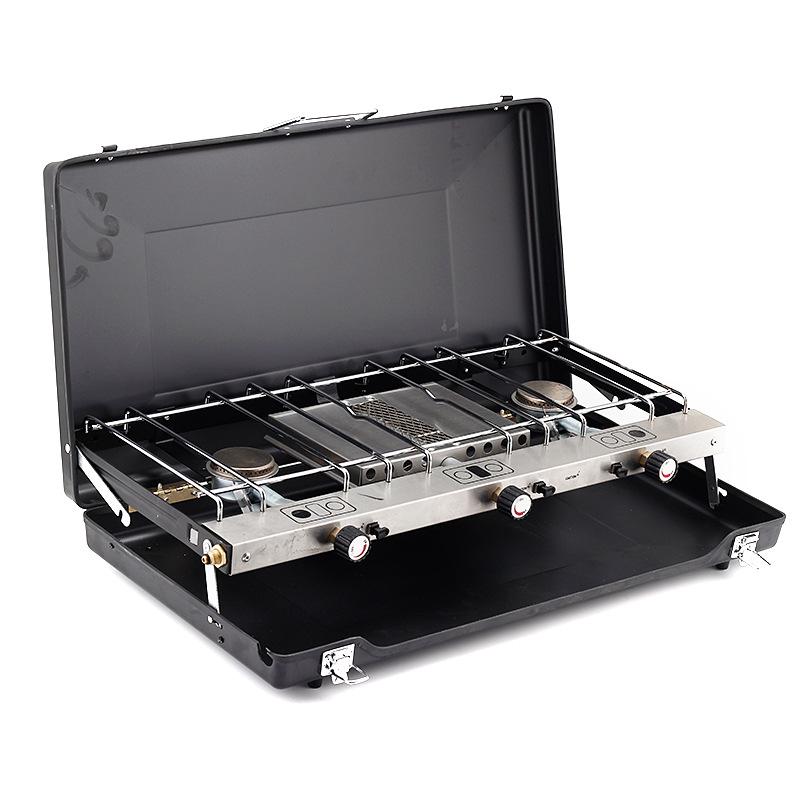 Outdoor Portable Folding BBQ Grill & Windproof Gas Stove with Double/Triple Burners for Camping and Picnics