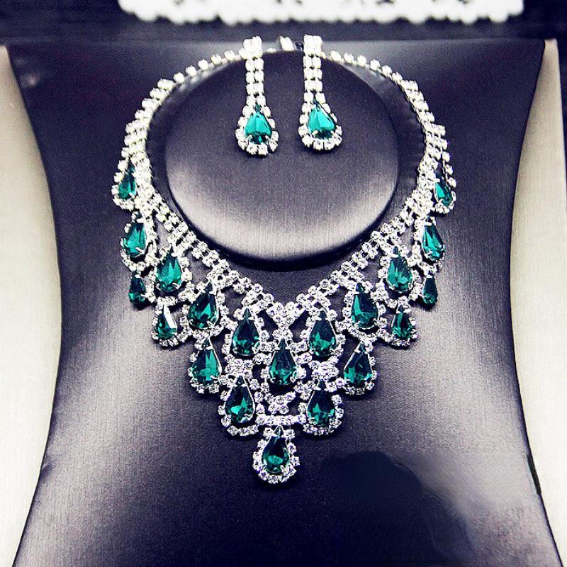 

Роскошное хрустальное ожерелье с бриллиантами, серьги из двух частей, изысканное высококачественное свадебное платье, ожерелье, аксессуары, женское ожерелье зелёный