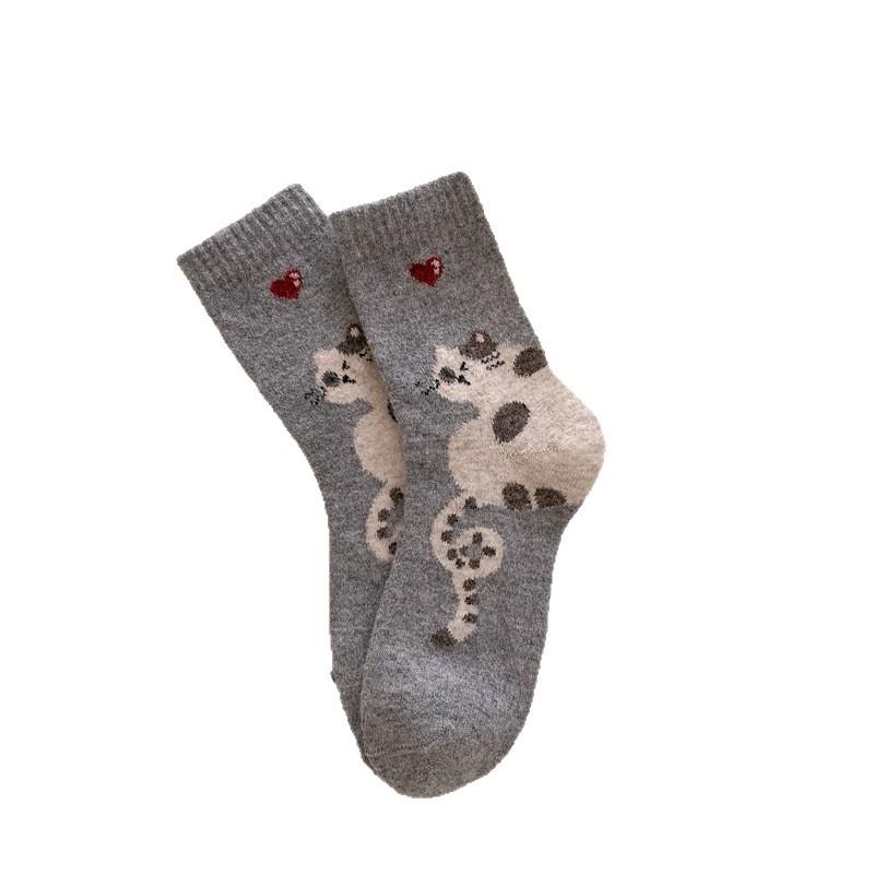 

Heel Big Cat Socks, Women s Autumn and Winter Woolen Women s Socks, Thickened Warm Long Socks, Fluffy Mid-calf Socks 1 pair