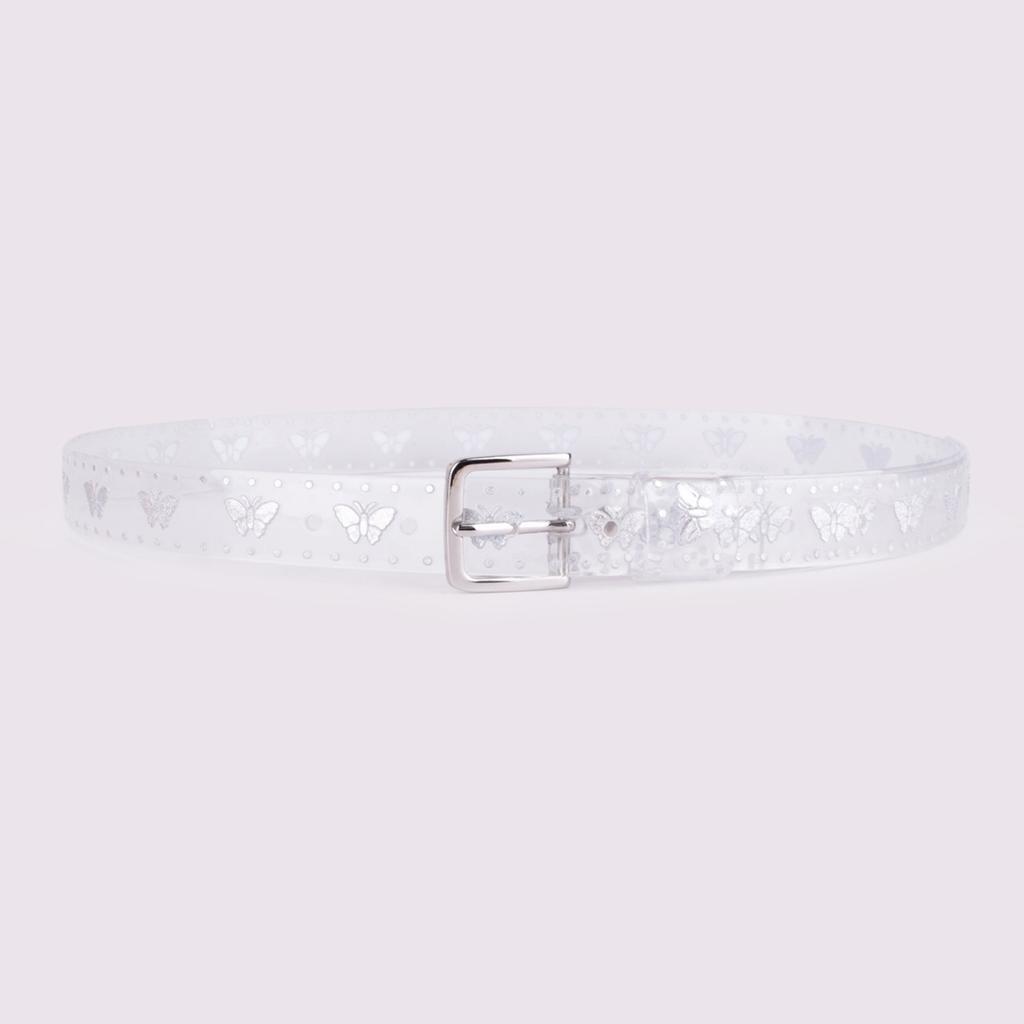 Transparent Laser Belt for Women, Jelly Belt Plastic Belt, Candy AB Color Embossed Butterfly Decoration Pvc Thin Belt