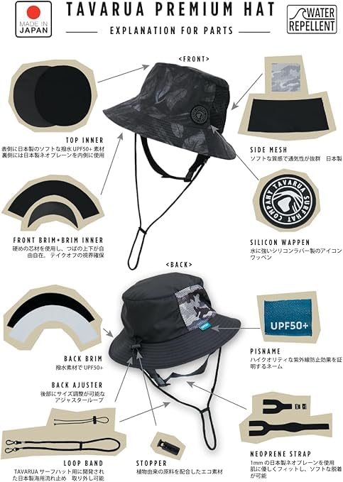 Premium Surf Made in Water Large TM1001A COCO [Tabarua] Hat, Unisex, Japan, Breathable, Quick-drying, Men's, Women's, Sports, Ocean, Size, UPF50+,