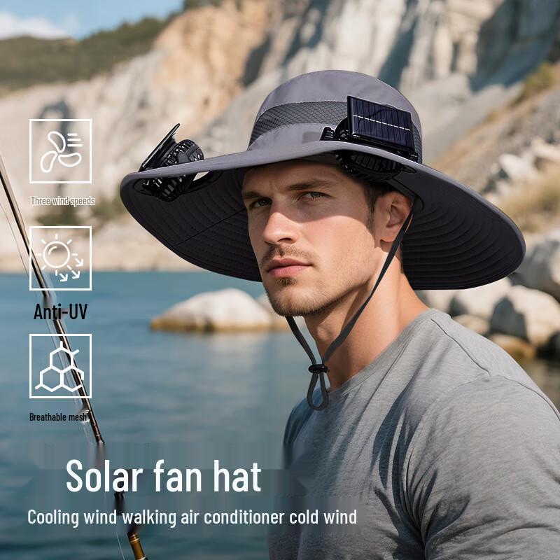 Osen Men s Solar Dual-Fan Cooling Wide Brim Hat