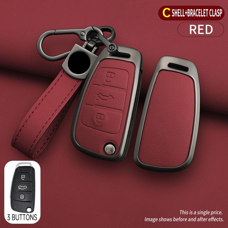 Zinc Alloy Leather Car Remote Key Case Cover for A1 A3 8P A4 A5 A6 C7 A7 S3 S7 S8 R8 Q2 Q3 Q5 Q7 Q8 SQ5 TT RS3 RS6 Keychain