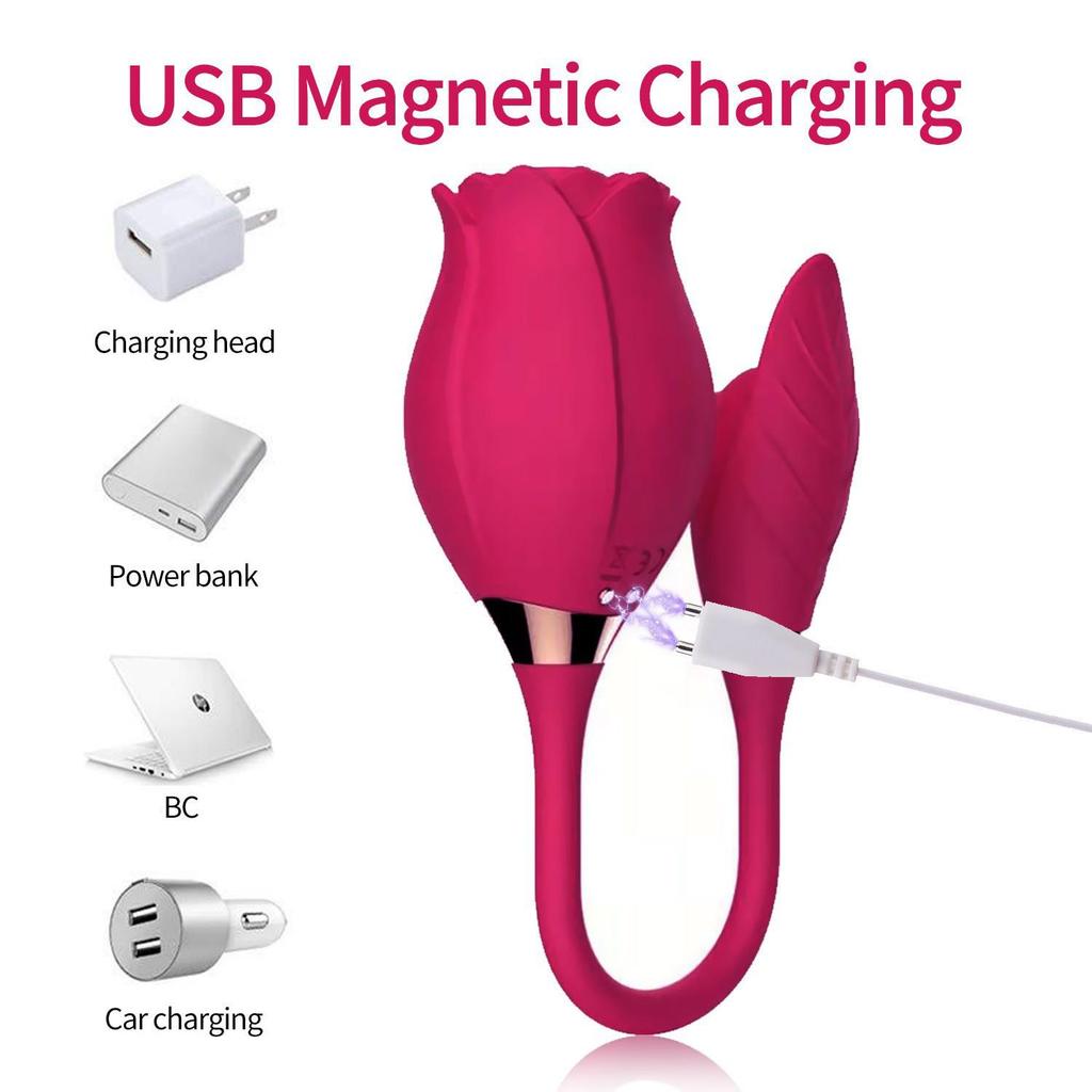 Rose Flower Dual-Head Vibrating Egg & Telescopic Massager