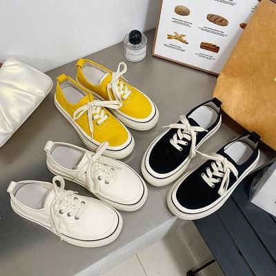 Damen Canvas Schuhe neu dicksohlig weiß ein Pedal vielseitig, nicht müde, innenliegende Höhenerhöhung lässige Board Schuhe, weiße Schuhe