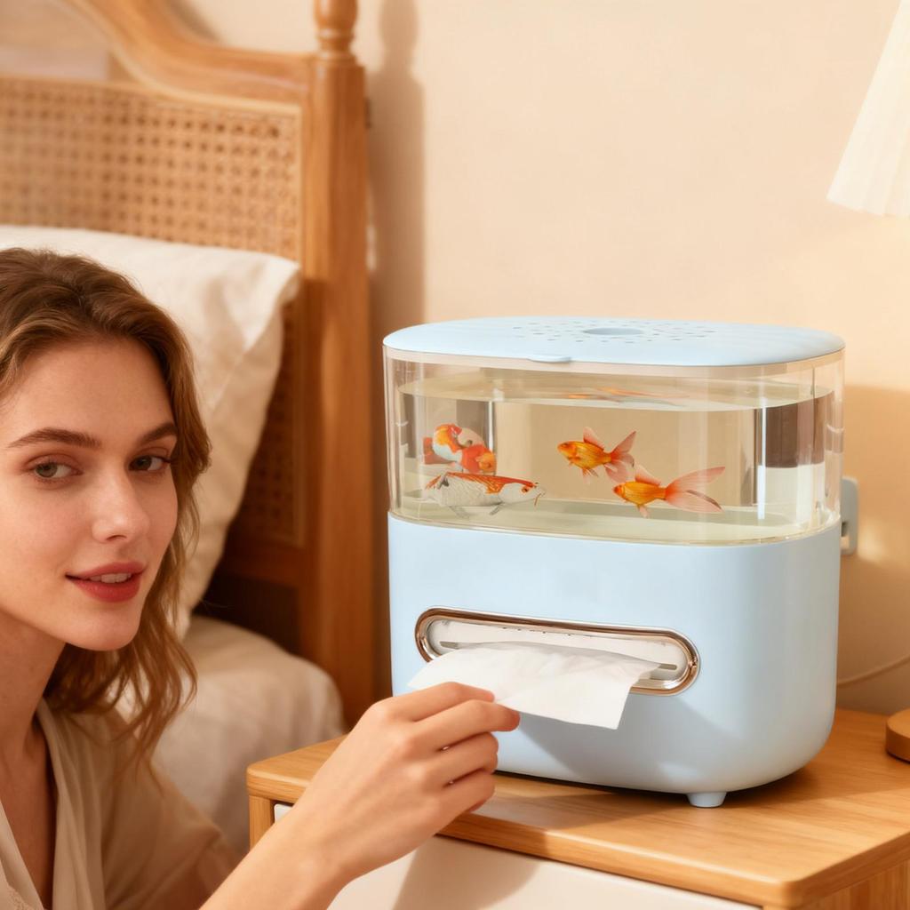 Tissue Box Cover Non-Slip Fish Tank With Top Lid Tissue Cover Small Fish Tank For Living Room Bedroom Kitchen Office Apartment