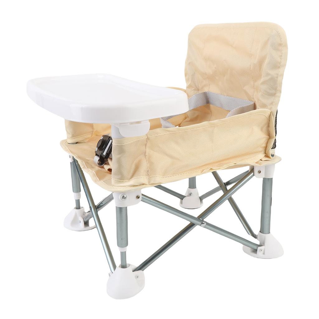 Přenosná židlička s podnosem béžová bezpečná rychlé rozložení skládací přenosná krmící židlička pro venkovní kempování cestování