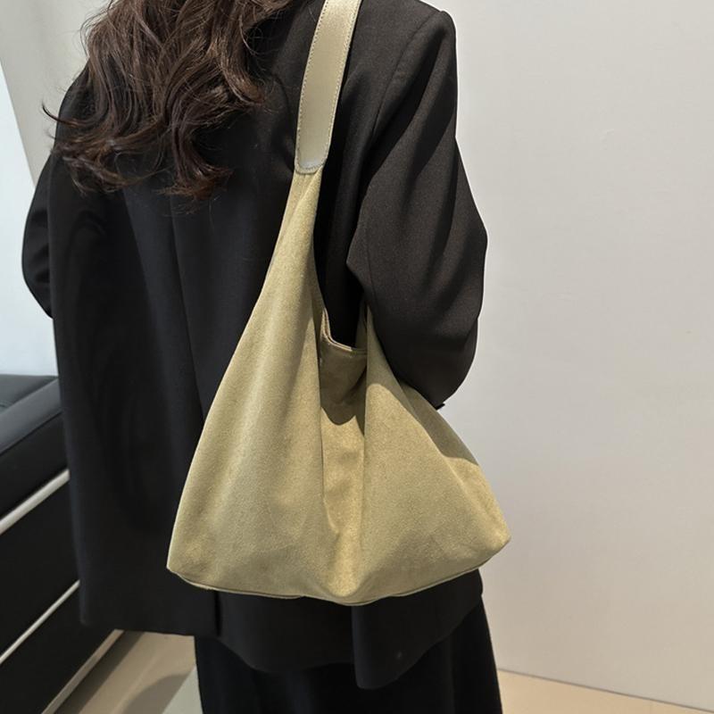 Vintage Women's Bag Large Capacity Suede Shoulder Bag Solid Color Simple Design Casual Commuter Shopper Tote
