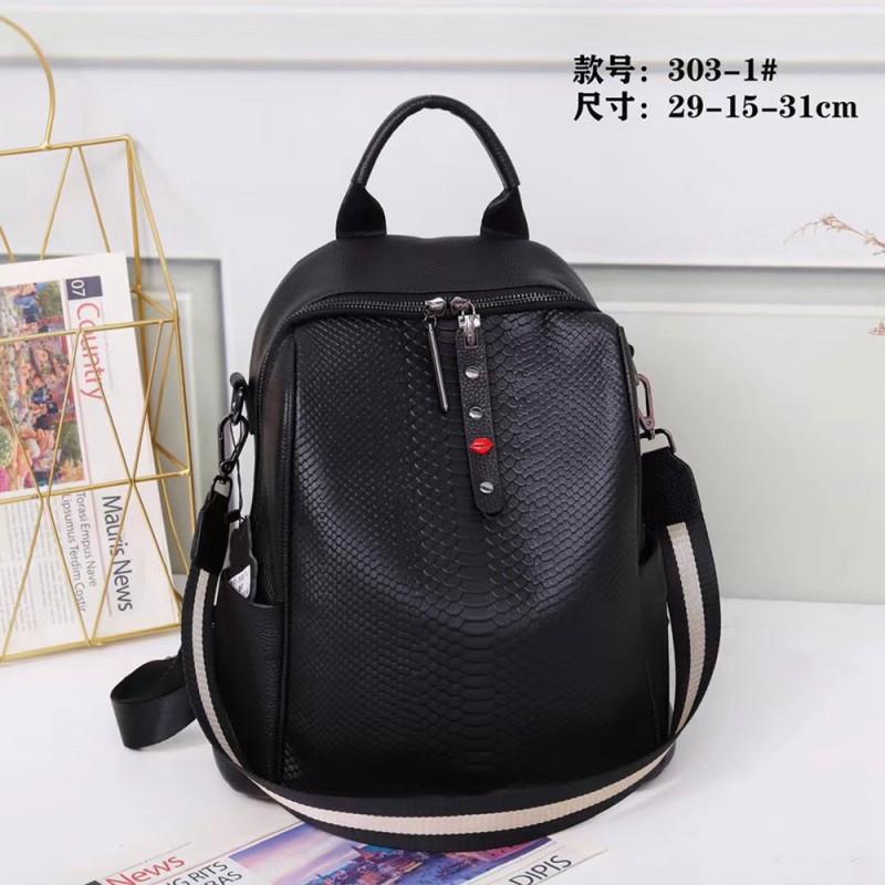 

Genuine Leather Women s Bag Fashionable Backpack Top-layer Cowhide Large Capacity Schoolbag Preppy Style 303-1 чёрный