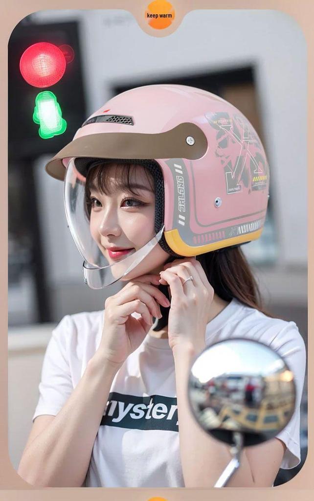 3C Helmet for Electric Vehicles - All-Season, Universal Fit, Winter Warmth, Hidden Lens, One Size for Girls.