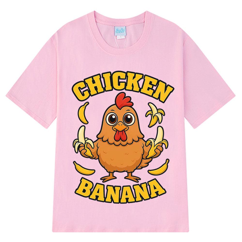 Cartoon Chicken Banana T-Shirt Cute and Funny Animal Mashup Meme Tee Summer Short-sleeved Cotton Harajuku Unisex Loose T-shirts