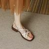 Shoes Women's New Art 2025 Retro Mid-heel Summer Brown Sandals Hollowed Thick Cross Heel Thin Strap Open-toed Roman