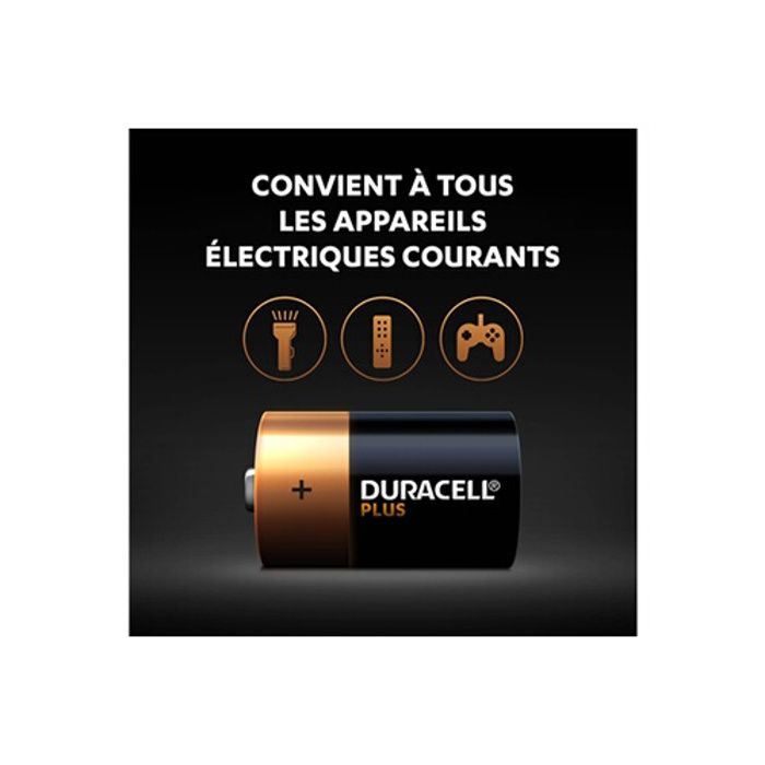 Piles duracell pack de 2 piles alcalines d duracell plus, 1.5v lr20