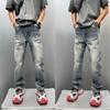 American Retro Washed Blue Old Micro-elastic Jeans Men's Straight Loose Casual Pants High-end Sense Ruffian Handsome Trousers Tide