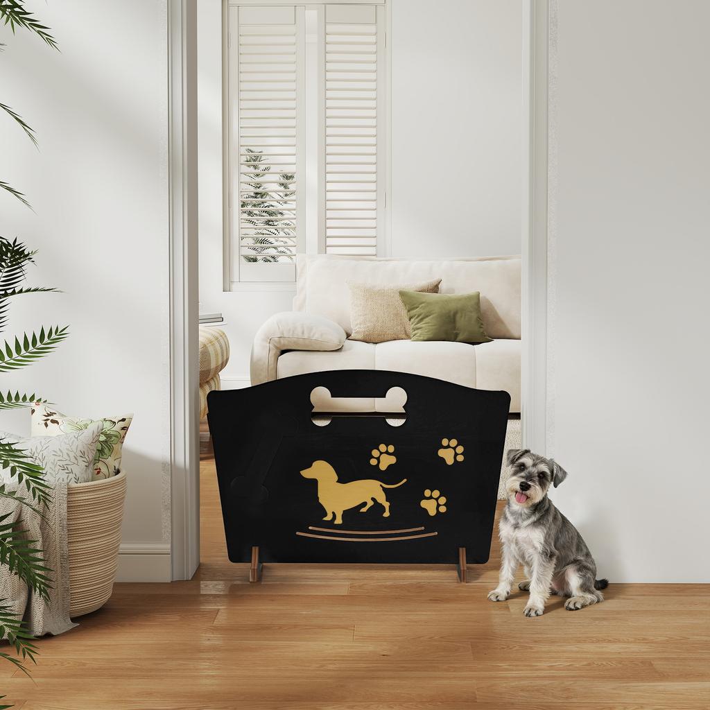 Wooden Dog Stopper, Dog Barrier with Support Feet, for Stair, Patio, Very Easy Setup, Black, 75 x 51 cm