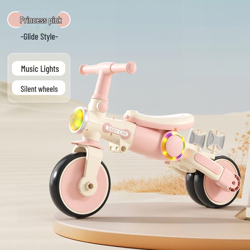 Kids' Tricycle Stroller with Pedal Car, Balance Bike, Music, and Lights for Ages 1-5