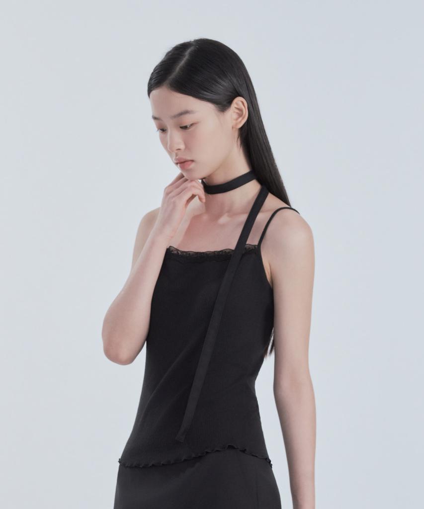 Mausolleum Lace Jersey Cami Top - Black