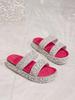 Fashion String Bead Slippers Women Summer Slides Female Shoes Platform Fashion Low 2025 Beach Luxury PVC Rome Fabric PU Hoof Heels Scand