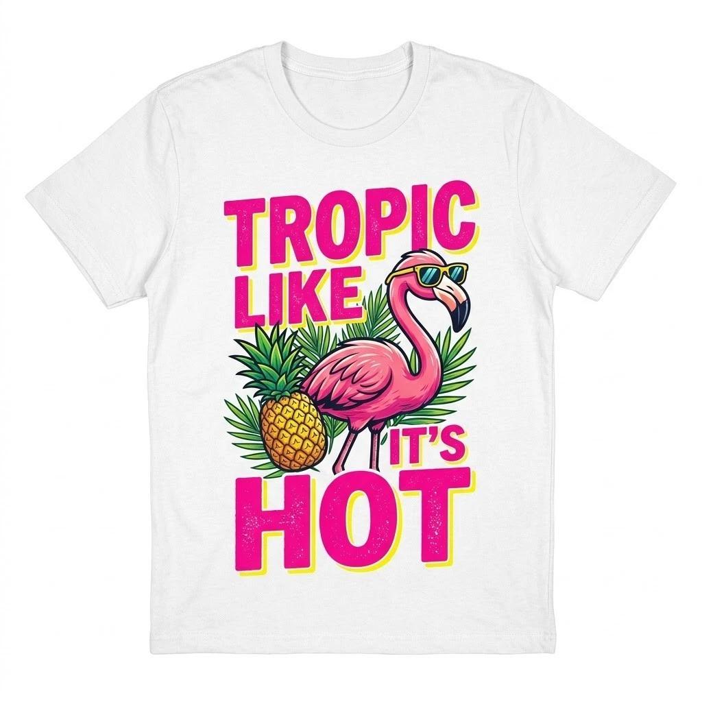 Tropic Like It s Hot Flamingo T-Shirt - Funny Summer Beach Tee for Men & Women L
